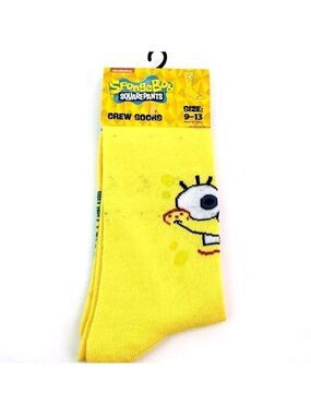 4/$25 SpongeBob SquarePants Yellow Crew Socks Nickalodeon Novelty Socks New